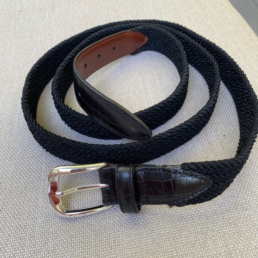 AFC Black Stretchy Woven Leather and fabric Braided Belt 54/56 Luxury Classic